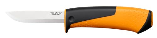 Fiskars Universalmesser inklusive Holster mit integriertem Messerschärfer, Gesamtlänge, Stahl/Kunststoff: 21,5 cm, Schwarz/Orange, 1023618 von Fiskars