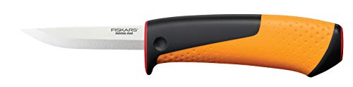 Fiskars Handwerkermesser inklusive Holster mit integriertem Messerschärfer, Gesamtlänge: 20,9 cm, Schwarz/Orange/Rot, 1023620 von Fiskars