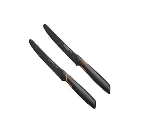 Fiskars - 2er Tafelmesser Set - Tomatenmesser Edge mit Wellenschliff rostfrei - Modernes Design - Schwarz Fiskars - 2er Tafelmesser Set - Tomatenmesser Edge mit Wellenschliff rostfrei - Modernes Design - Schwarz von Fiskars