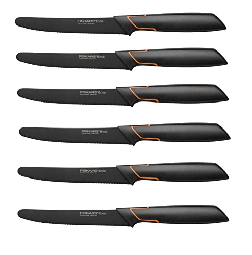 Fiskars 6 Stück Tafelmesser - Tomatenmesser Edge mit Wellenschliff rostfrei - Modernes Design - Schwarz von Fiskars