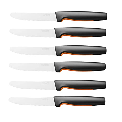 Fiskars 6 Stück Tafelmesser - Tomatenmesser Functional Form mit Wellenschliff rostfrei - Japanischer Edelstahl/Kunststoff - Schwarz/Orange von Fiskars