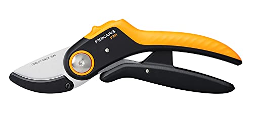 Fiskars Amboss-Gartenschere, Plus PowerLever, P741, Für trockenes und hartes Holz, Antihaftbeschichtet, Edelstahl-Klingen, Länge: 22,1 cm, Schwarz/Orange, 1057171 von Fiskars