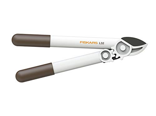 Fiskars Amboss-Getriebeastschere L32 für trockenes Holz und harte Zweige sowie Äste bis Ø 3,5 cm, Länge: 38,7 cm, Gewicht: 380 g, Weiß/Orange, FiberComp/Hochwertiger Stahl, Light, 1026930 von Fiskars