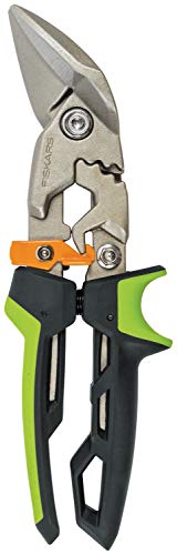 Fiskars Blechschere, Versetzter rechter Schnitt, Bis zu 40% mehr Kraft, Länge 25,2 cm, Wärmebehandelter Stahl/Kunststoff, Schwarz/Grün/Orange, PowerGear, 1027210 von Fiskars