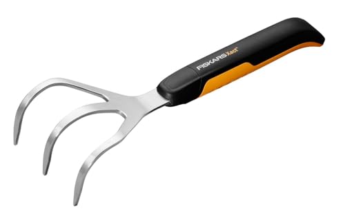 Fiskars Blumenrechen mit 3 Zinken, Länge: 32,3 cm, Breite: 9,2 cm, Schwarz/Orange, Rostfreier Stahl/Kunststoff, Xact, 1027047 von Fiskars