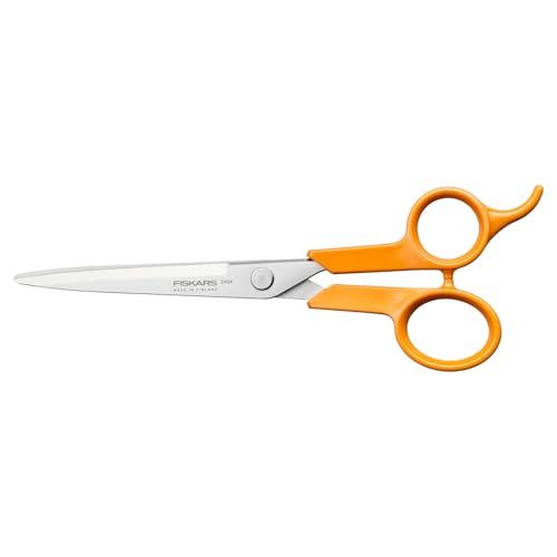 Fiskars Classic Haarschere, Mit Fingerauflage, Rechts- und Linkshändig, Gesamtlänge: 17 cm, Verbesserte Griff-Ergonomik, Qualitätsstahl/Kunststoff, Orange, 1075062 von Fiskars