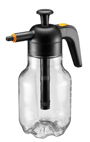 Fiskars Drucksprüher, Für Pflanzenbehandlungen auf Wasserbasis, Einstellbares Sprühbild, Sicherheitsventil für Druckstabilität, 1,8 l, Schwarz/Orange/Transparent, 1027379 von Fiskars