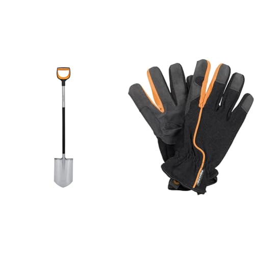 Fiskars Gärtnerspaten für Harte, steinige Böden, Spitz, 120 cm, Verstärktes Borstahl-Blatt, Schwarz/Orange, Xact, 1066729 und Garten-Arbeitshandschuhe, Größe: 10, Schwarz/Orange, 1003477 von Fiskars