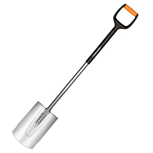 Fiskars Gärtnerspaten für weiche, steinarme Böden, Rund, Länge: 120 cm, Qualitätsstahl-Blatt/Glasfaserverstärkter Kunststoff-Stiel, Schwarz/Orange, Xact, L, 1003681 von Fiskars