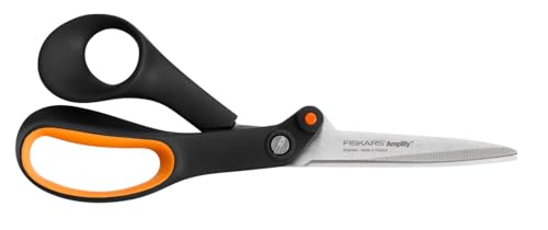 Fiskars Gezahnte Hardware-Schere, Für Rechtshänder, Mit kraftverstärkender Technologie, Länge: 21 cm, Rostfreie Stahl-Klinge/Kunststoff-Griffe, Schwarz/Orange, Amplify, 1020224 von Fiskars