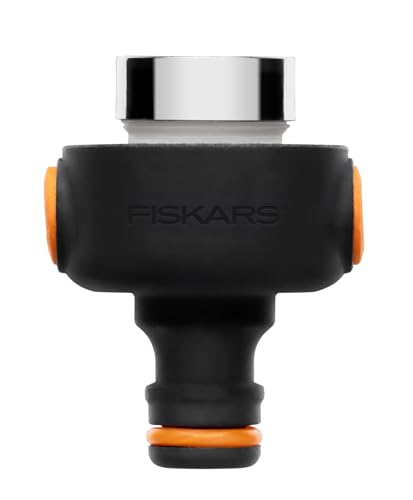 Fiskars Hahnverbinder für Innenräume, Mit Schnellverschluss zum Abziehen, Inklusive M22-Innen- und M24-Außengewinde, Universalgröße, 50 g, Schwarz/Orange, 1027062 von Fiskars