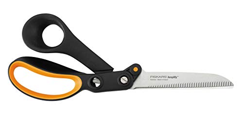 Fiskars Gezahnte Hardware-Schere, Für Rechtshänder, Mit kraftverstärkender Technologie, Länge: 24 cm, Rostfreie Stahl-Klinge/Kunststoff-Griffe, Schwarz/Orange, Amplify, 1020223 von Fiskars