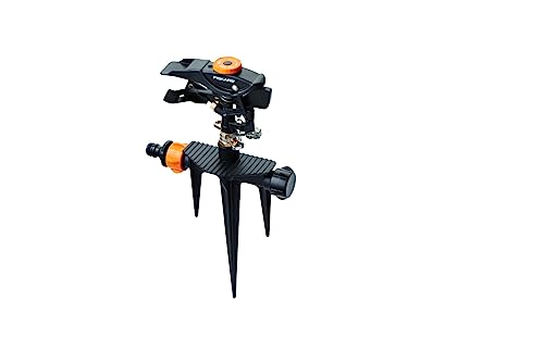 Fiskars Impuls-Sprinkler XL, Mit Abstandsregelung, Sprühbildkontrolle und Rotationskontrolle, Universalgröße, Ø 26 m Reichweite, 466 g, Schwarz/Orange, 1023658 von Fiskars