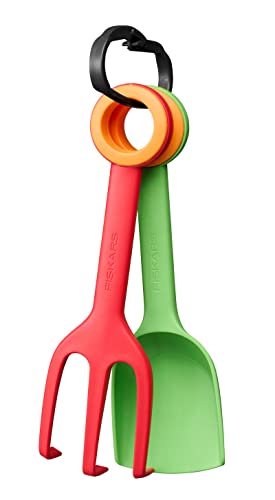 Fiskars Kinder-Blumenkelle und Kinder-Pflanzgabel, 2-in-1-Set, Länge: 24 cm, Glasfaserverstärkter Kunststoff, Grün/Orange und Rot/Orange, MyFirst Fiskars, 1062471 von Fiskars