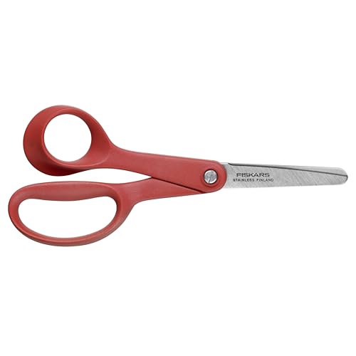 Fiskars Kinderschere für Linkshänder, Ab 8 Jahren, Länge: 13 cm, Rostfreie Stahl-Klinge/Kunststoff-Griffe, Rot, Classic, 1005169 von Fiskars