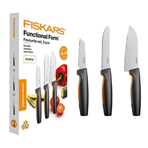 Fiskars Küchenmesser-Set, 3-teilig, Functional Form, Inklusive Kochmesser (klein), Tomatenmesser, Schälmesser, Japanischer Edelstahl/Kunststoff, 1057556 von Fiskars