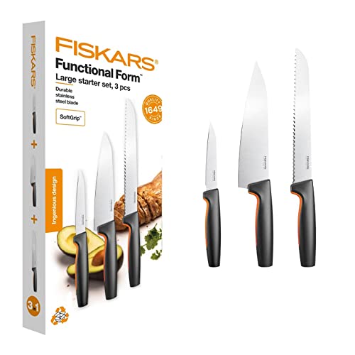 Fiskars Küchenmesser-Set, 3-teilig, Functional Form, Inklusive Kochmesser (mittel), Gemüsemesser und Brotmesser, Japanischer Edelstahl/Kunststoff, 1057559 von Fiskars