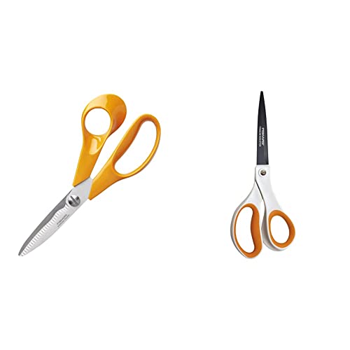 Fiskars Küchenschere, Gesamtlänge: 18 cm, Qualitätsstahl/Kunststoff, Classic, 1000819 & Antihaft-Universalschere, Länge: 21 cm, Weiß/Orange, 1004721 von Fiskars