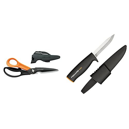 Fiskars Mehrzweckschere mit trennbaren Klingen, Inkl. Schutzhülle mit Scherenschärfer, Länge 23 cm, Schwarz/Orange, Cuts + More, 1000809 & Universalmesser, Länge: 22,5 cm, Schwarz/Orange, K40, 1001622 von Fiskars