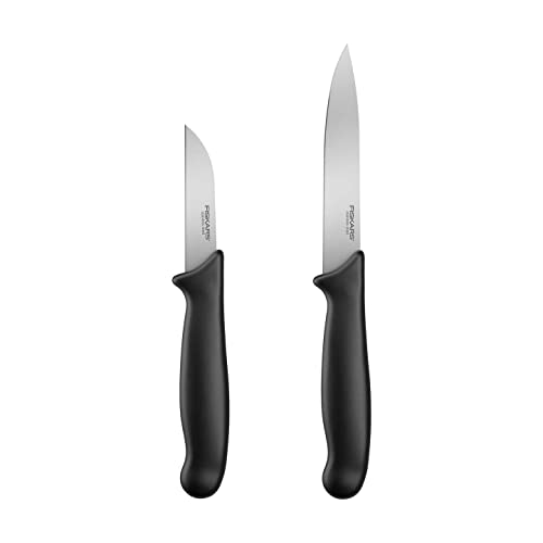 Fiskars Messer-Set, 2-teilig, Schälmesser (Klingenlänge: 7 cm), Gemüsemesser (Klingenlänge: 11 cm), Edelstahl / PP-Kunststoff, Schwarz, Essential, 1065601 von Fiskars