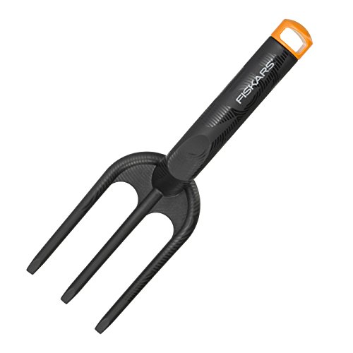 Fiskars Pflanzgabel mit 3 Zinken, Länge: 26 cm, Glasfaserverstärkter Kunststoff, Schwarz/Orange, Solid, 1000696 von Fiskars