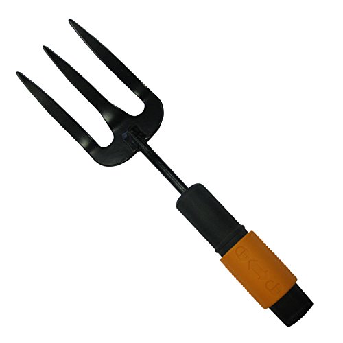 Fiskars Pflanzgabel mit 3 Zinken, Werkzeugkopf, Länge: 27,5 cm, Rostfreie Stahl-Zinken, Schwarz/Orange, QuikFit, 1000733 von Fiskars