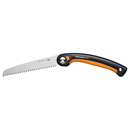 Fiskars Plus Klappsäge, Für dicke Stämme und Äste, 3 Schneidpositionen, Scharfes Power Tooth-Blatt, Grobzahnung, Blattlänge: 21 cm, Schwarz/Orange, SW69, 1067553 von Fiskars