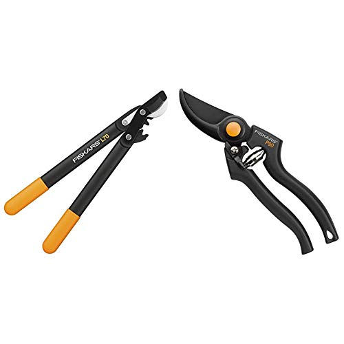 Fiskars PowerGear II Bypass-Getriebeastschere für frisches Holz, Antihaftbeschichtet, Gehärteter Präzisionsstahl, 46 cm & Bypass-Gartenschere für frische Äste und Zweige, Antihaftbeschichtet, 22,5 cm von Fiskars