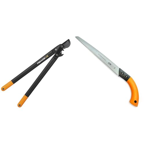 Fiskars PowerGear II Bypass-Getriebeastschere für frisches Holz, Länge: 70 cm, Schwarz/Orange, L78, 1000584 & Handsäge für frisches Holz, Mit feststehendem Blatt, Sägeblattlänge 33 cm, Schwarz/Orange von Fiskars