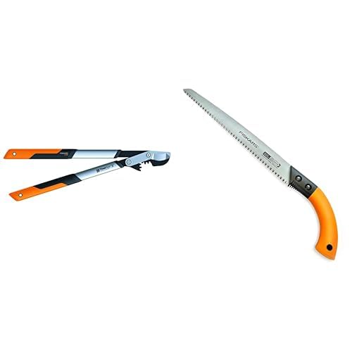 Fiskars PowerGear X Bypass-Getriebeastschere für frisches Holz, Länge: 64 cm, Schwarz/Orange, LX94-M & Handsäge für frisches Holz, Mit feststehendem Blatt, Sägeblattlänge: 33 cm, Schwarz/Orange, SW84 von Fiskars