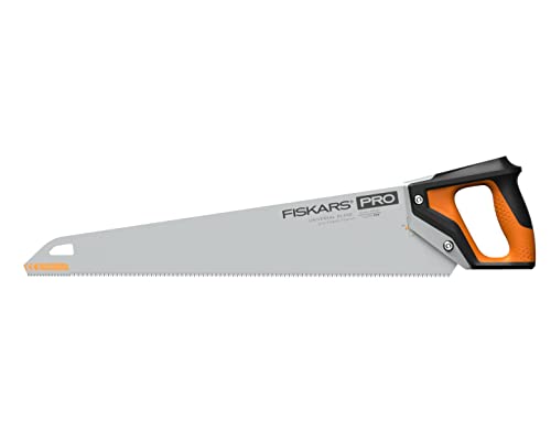 Fiskars Pro Handsäge für Holz, Laminat und PVC, Sägeblattlänge: 55 cm, 9 TPI, Schwarz/Orange, PowerTooth, 1062917 von Fiskars