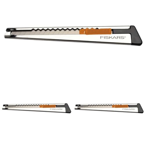 Fiskars Profi-Cuttermesser aus Metall, Flach, 9 mm, Orange/Metall, 1004619 (Packung mit 3) von Fiskars