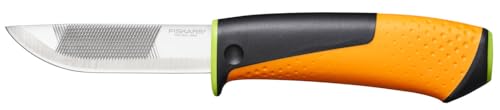 Fiskars Hochleistungsmesser inklusive Holster mit integriertem Messerschärfer, Gesamtlänge: 21,9 cm, Schwarz/Orange/Grün, 1023619 von Fiskars