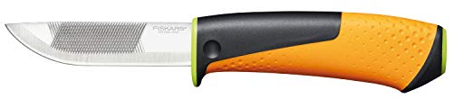 Fiskars Hochleistungsmesser inklusive Holster mit integriertem Messerschärfer, Gesamtlänge: 21,9 cm, Schwarz/Orange/Grün, 1023619 von Fiskars