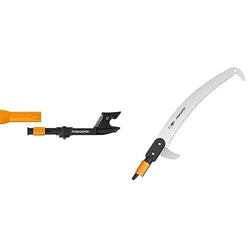 Fiskars QuikFit Amboss-Baumschere für trockenes und hartes Holz bis Ø 3,2 cm, Gerätekopf, Stahl/Kunststoff & Wertastungssäge für Arbeiten an weit entfernten Stellen, Länge: 55 cm von Fiskars