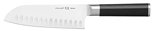 Fiskars Santoku-Messer mit Kullen, Sensei, Gesamtlänge: 29,5 cm, Rostfreier Stahl mit hohem Kohlenstoffgehalt/Kunststoff, 1024271 von Fiskars