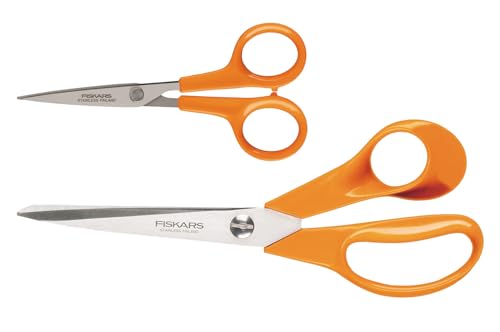 Fiskars Classic Scheren-Set, Universalschere (21 cm) und Handarbeitsschere (13 cm), Rostfreie Stahl-Klinge/Kunststoff-Griffe, Orange, 1003031 von Fiskars