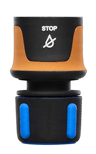 Fiskars Schlauchanschluss, Universalgröße, Ø 13-15 mm (1/2 - 5/8"), SoftGrip-Kontaktpunkte, 30 g, Schwarz/Orange/Blau, STOP, 1027079 von Fiskars