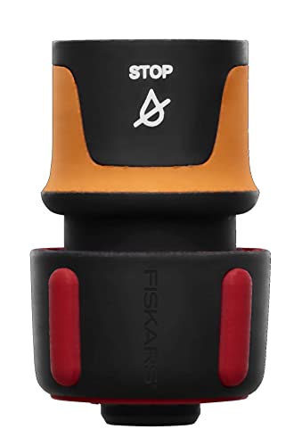 Fiskars Schlauchanschluss, Mit Stopp-Mechanismus, SoftGrip-Kontaktpunkte, Universalgröße, Ø 1,9 cm (3/4''), 42 g, Schwarz/Orange/Rot, 1027081 von Fiskars