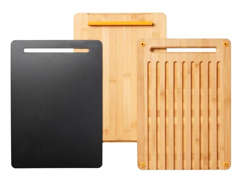 Fiskars Schneidestation, Functional Form, 3-tlg., Bestehend aus Schneidebrett, Brotbrett und Kunststoffbrett , Bambus/Kunststoff, 1057550 von Fiskars