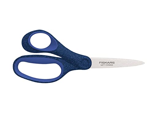 Fiskars Schülerschere, Schere für Kinder ab 12 Jahren, Linkshändig, SoftGrip, Gesamtlänge: 18 cm, Edelstahl-Klingen, Glitzerndes Blau, 1067862 von Fiskars