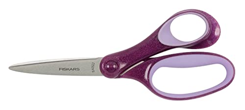 Fiskars Schülerschere, Schere für Kinder ab 12 Jahren, Rechtshändig, SoftGrip, Gesamtlänge: 18 cm, Edelstahl-Klingen, Glitzerndes Violett, 1067860 von Fiskars