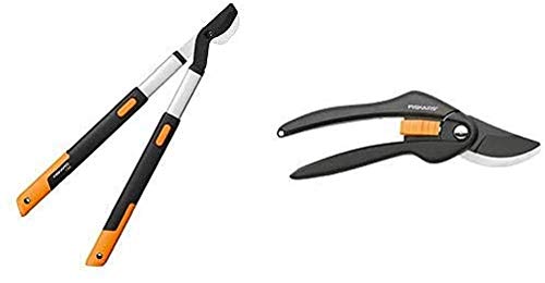 Fiskars SmartFit Bypass-Teleskop-Astschere, Grifflänge: 66 bis 90 cm & Bypass-Gartenschere für frische Äste und Zweige, Antihaftbeschichtet, Hochwertige Stahl-Klingen, Länge 20 cm, SingleStep von Fiskars