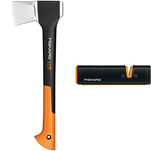 Fiskars Spaltaxt, Inklusive Klingen- und Transportschutz,: 44 cm, Antihaftbeschichtet & Axt- und Messerschärfer, Keramik- Schleifkopf/Gehäuse aus glasfaserverstärktem Kunststoff, Schwarz/Orange von Fiskars