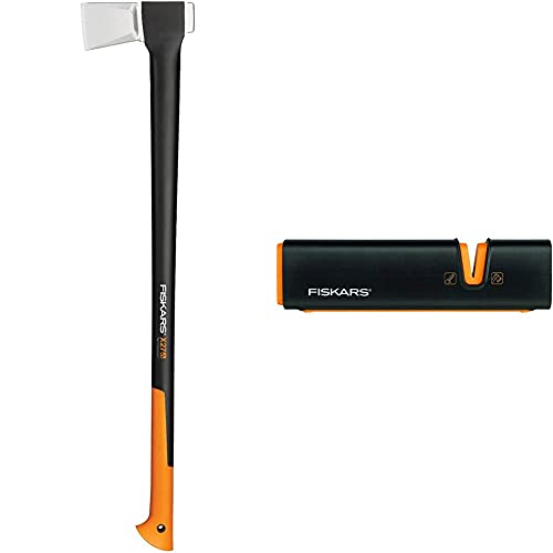 Fiskars Spaltaxt, Inklusive Klingen- und Transportschutz,: 96 cm, Antihaftbeschichtet & Axt- und Messerschärfer, Keramik- Schleifkopf/Gehäuse aus glasfaserverstärktem Kunststoff, Schwarz/Orange von Fiskars