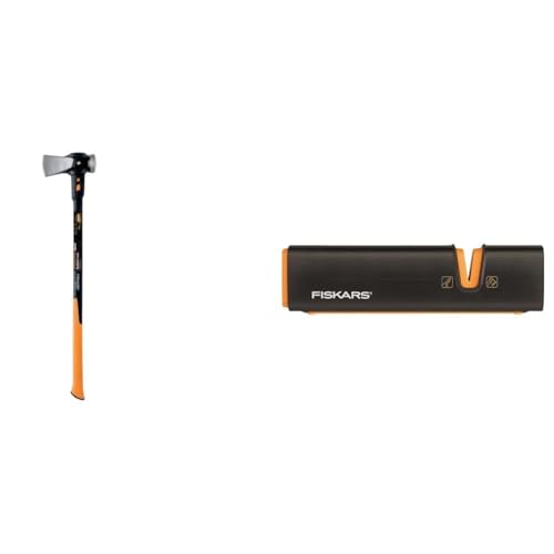 Fiskars Spaltaxt IsoCore XXL zum Spalten von Stammstücken oder zum Eintreiben 92 cm, 3,6 kg & Axt- und Messerschärfer, Keramik- Schleifkopf/Gehäuse aus glasfaserverstärktem Kunststoff, Schwarz/Orange von Fiskars