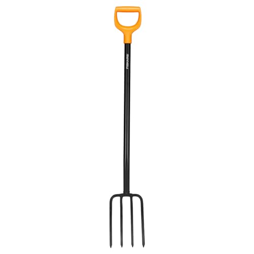 Fiskars Spatengabel für harte, steinige Böden, Mit 4 Zinken, Länge 120 cm, Hochwertige Stahl-Zinken/Kunststoff-Stiel, Schwarz/Orange, Solid, 1070673 von Fiskars