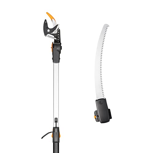 Fiskars Schneidgiraffen-Set, Bypass Teleskop-Schneidgiraffe, Stahlklinge/Aluminiumstiel, 2,4 - 4 m, UPX86 und Adapter-Baumsäge Gehärteter Stahl, 46 cm, 1023634 Fiskars Schneidgiraffen-Set, Bypass Teleskop-Schneidgiraffe, Stahlklinge/Aluminiumstiel, 2,4 - 4 m, UPX86 und Adapter-Baumsäge Gehärteter Stahl, 46 cm, 1023634 von Fiskars