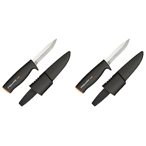 Fiskars Universalmesser, Inklusive Köcher zum sicheren Verstauen, Länge: 22,5 cm, Schwarz/Orange, K40, 1001622 (Packung mit 2) von Fiskars