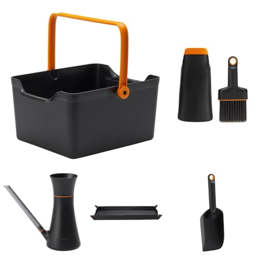 Fiskars Urban Planting Garten-Set, Aufbewahrungsbox + Pflanzschaufel mit Bürste + Handschaufel mit extra hohem Rand + Pflanzmatte, faltbar + Gießkanne (1,2 L) von Fiskars